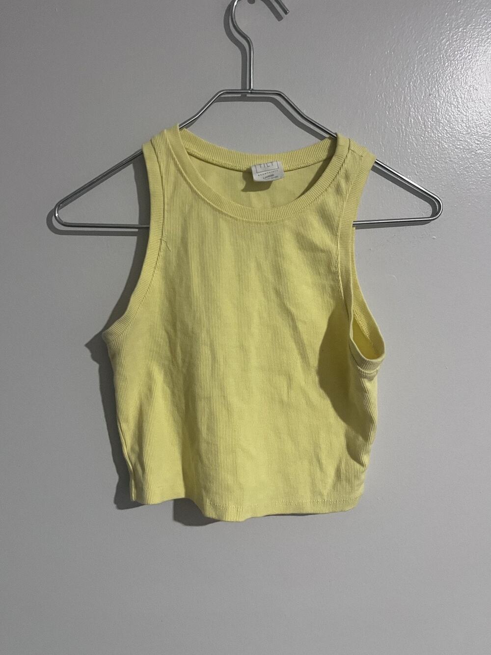 Full Tilt Tank Womens L Yellow Cropped Ribbed Crew Neck Stretch Knit Casual